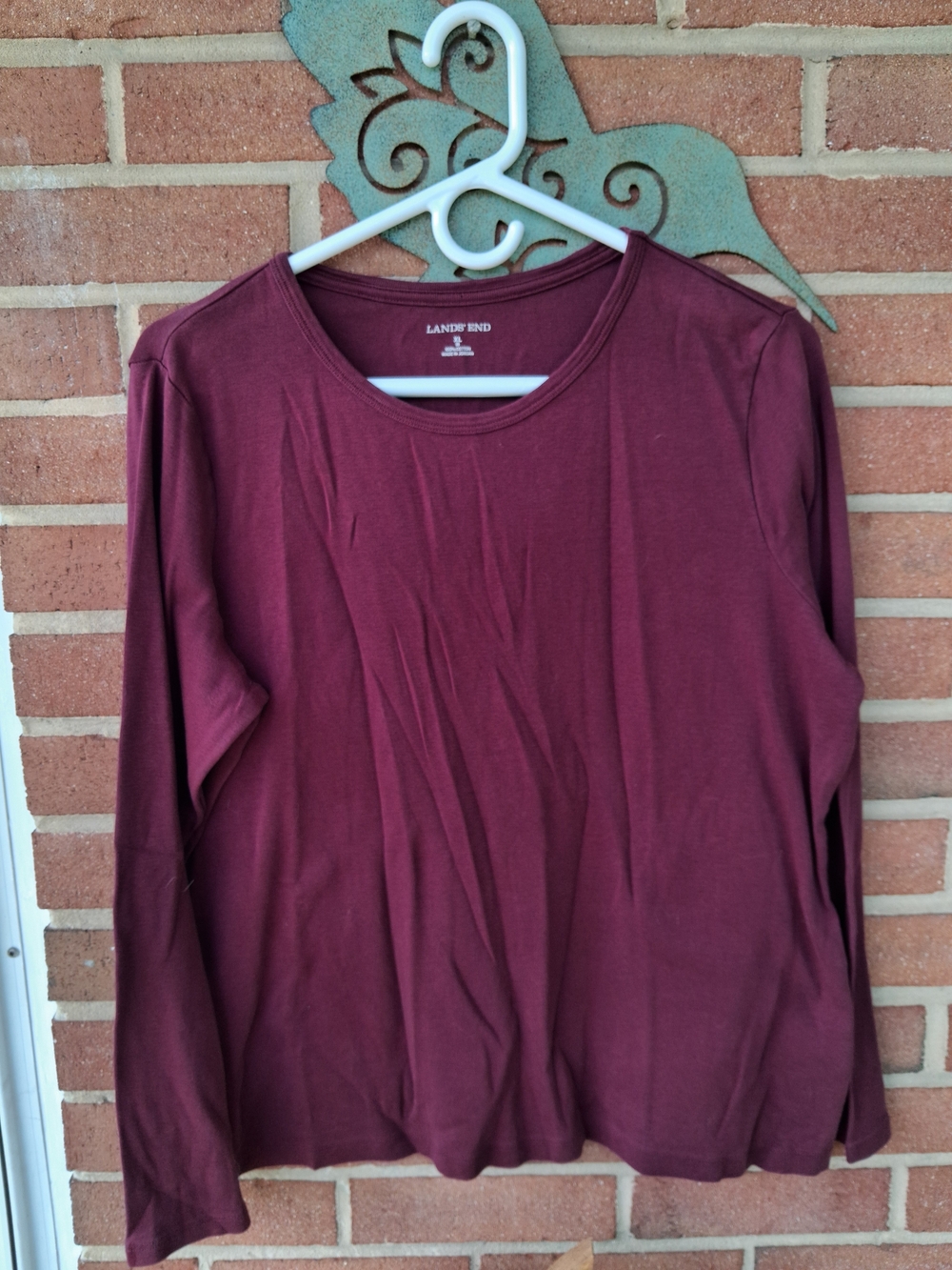 Lands' End Supima Cotton Long Sleeve T-Shirt Burgundy Maroon Size XL 16-18